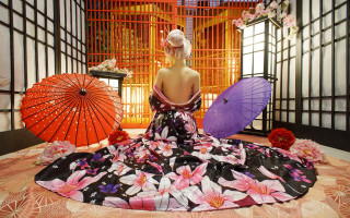Woman dress parasol flower kimono - umbrella free wallpaper