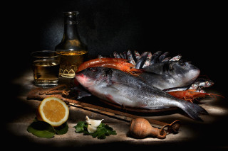 Fish wine lemon stilllife photorealism - diego gisbert llorens free wallpaper for desktop