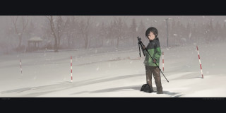 Boy ski pole snow trees - plein air free wallpaper