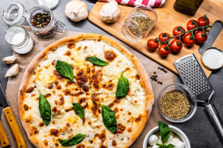 Pizza basil ingredients utensils stilllife - coppo di marcovaldo free wallpaper