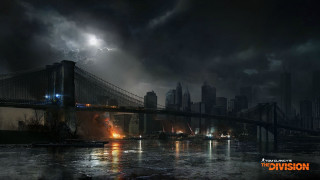 City bridge lights night smoke - matte painting concept art free wallpaper for desktop