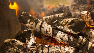 Fire flame embers ruins sunset - wood free wallpaper