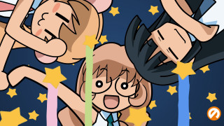 Cartoon girl boy stars gun - a gun in the air free wallpaper