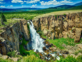 Waterfall canyon green field mountains - lush free wallpaper