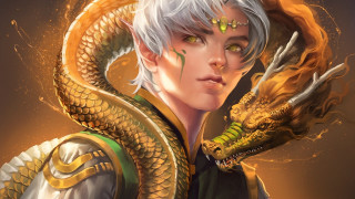 Woman dragon snake yellow background 2 - fantasy character portrait free wallpaper