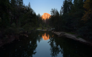 River mountain sunset reflection trees - dawn free wallpaper