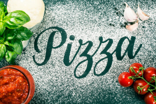 Pizza tomatoes garlic basil food - a word free wallpaper