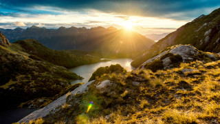Lake mountains sunset sunlight nature - free sunset wallpaper
