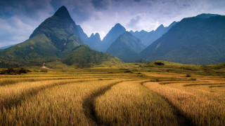 Field mountains dirt path sunset - andrew law free wallpaper for desktop