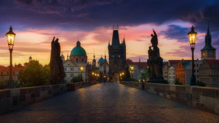 Bridge streetlight clocktower sunset mystical - florence engelbach free wallpaper for desktop
