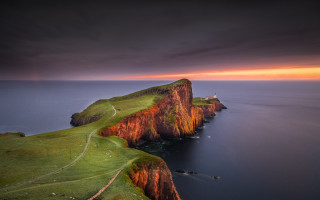 Cliff ocean sunset lighthouse tilt - david begbie free wallpaper