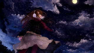 Woman hill fullmoon headphones anime - a woman in a dress free wallpaper for desktop