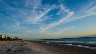 Beach people buildings blue sky - free bird wallpaper