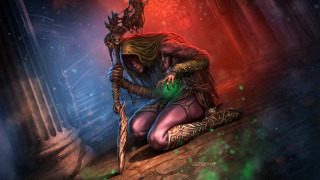 Woman kneeling green arrow demon - her hand and a demon free wallpaper