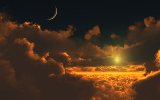 Bright sun clouds crescent moon - a bright sun free wallpaper