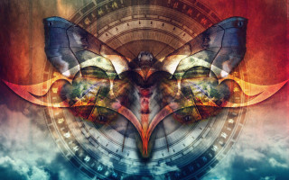 Butterfly clock clouds abstract fantasy - abstract illusionism free wallpaper