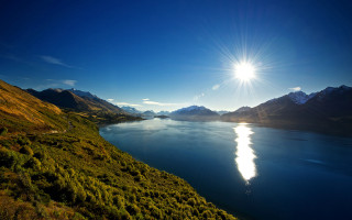 Lake mountains grass blue sky 3 - bob thompson free wallpaper