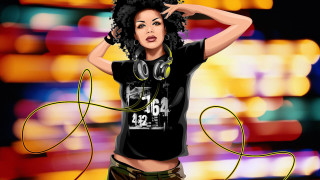 Woman headphones blackshirt digitalpainting highlydetailed - a digital painting of a woman free wallpaper