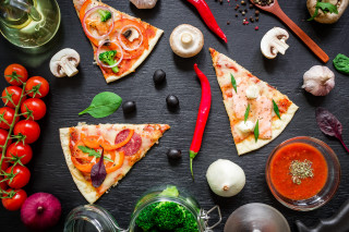 Pizza vegetables sauces pepperoni stilllife - coppo di marcovaldo free wallpaper