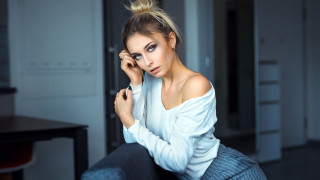 Messy topknot woman chair phone - her head and a cell phone free wallpaper