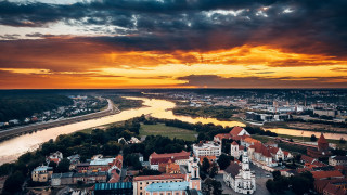 City river bridge sunset cloudy - free landscape wallpaper