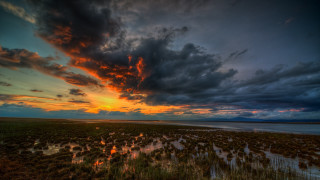 Sunset marsh water cloudy sky - bob thompson free wallpaper