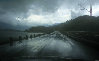 Gloomy road water power lines - constantine andreou free wallpaper