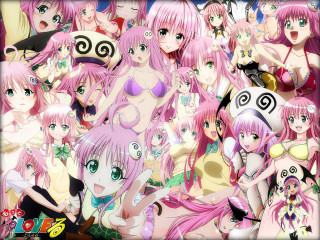 Anime girls pink hair green 2 - a row free wallpaper