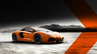 Orange sports car mountains road 2 - a red stripe free wallpaper