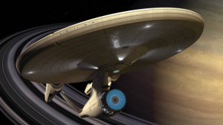 Space ship giant planet rings - scifi free wallpaper for desktop