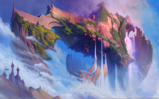 Mountain waterfall castle bridge dragon - rossdraw global illumination free wallpaper
