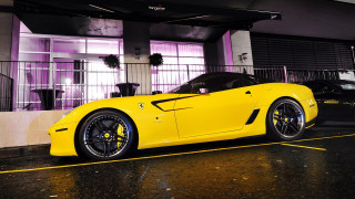 Yellow sports car purple light - a parking lot next free wallpaper