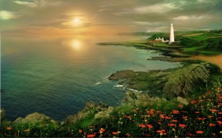 Lighthouse cliff ocean flower bay - caspar david friedrich free wallpaper