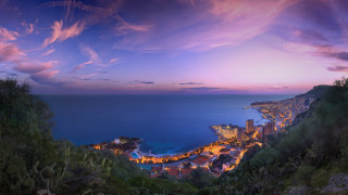 City ocean dusk panoramic matte - a colorful sky above free wallpaper