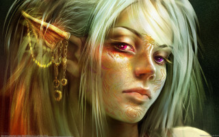 White haired elf gold facepaint - a gold chain free wallpaper