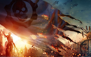 Giant flag skull battle fire - a skull free wallpaper for desktop