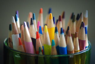Colored pencils on table childs - a table top next free wallpaper