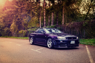 Purple car forest parking lot - a purple car free wallpaper for desktop