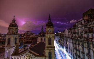City lightning storm clock tower - andrea pozzo free wallpaper