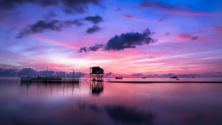 Sunset boat dock clouds urban - eric deschamps free wallpaper for desktop