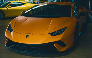 Yellow sports car garage 3d - a garage next free wallpaper