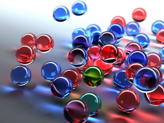 Colorful glass balls floating table - a white surface free wallpaper for desktop
