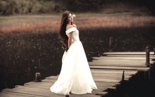 Woman dock lake flower kimono - free flowers wallpaper