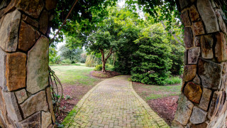Brick garden archway path trees - tree and shrubs free wallpaper