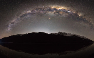 Mountain lake starry sky bright - sky above free wallpaper