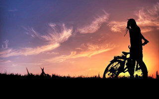 Person bike field sunset clouds - dirk crabeth free wallpaper