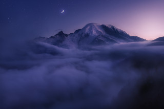 Mountain clouds purple sky crescent 2 - a few star above free wallpaper