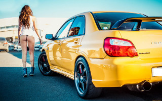 Woman yellow car parking lot 2 - andrew allan free wallpaper