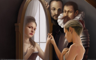 Man woman mirror reflection interlocked - a painting of a man and woman free wallpaper