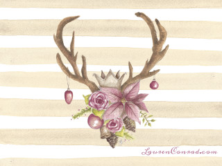 Deer antlers flowers berries crown - llustration free wallpaper